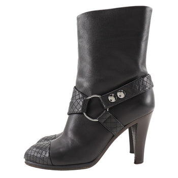 Chanel Boots Leather Black Matrasse Coco Mark Women 34 1/2