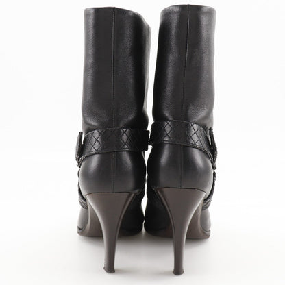 Chanel Boots Leather Black Matrasse Coco Mark Women 34 1/2