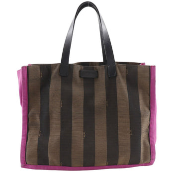 Fendi Handbag 8Bh252 Nylon Canvas Brown Pink Pecan Pattern Tote Bag Women
