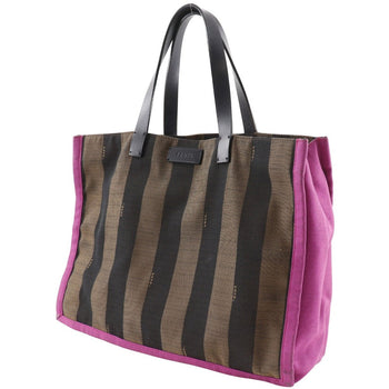 Fendi Handbag 8Bh252 Nylon Canvas Brown Pink Pecan Pattern Tote Bag Women
