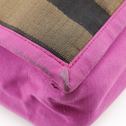 Fendi Handbag 8Bh252 Nylon Canvas Brown Pink Pecan Pattern Tote Bag Women