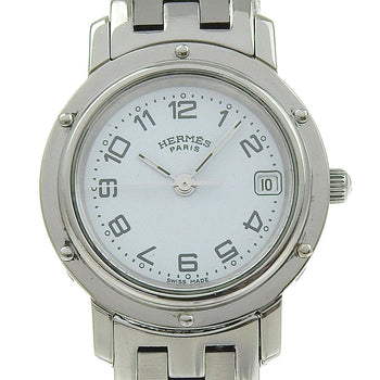 Hermes Watches Quartz Cl4.210 Stainless Steel Silver Clipper White Dial Women