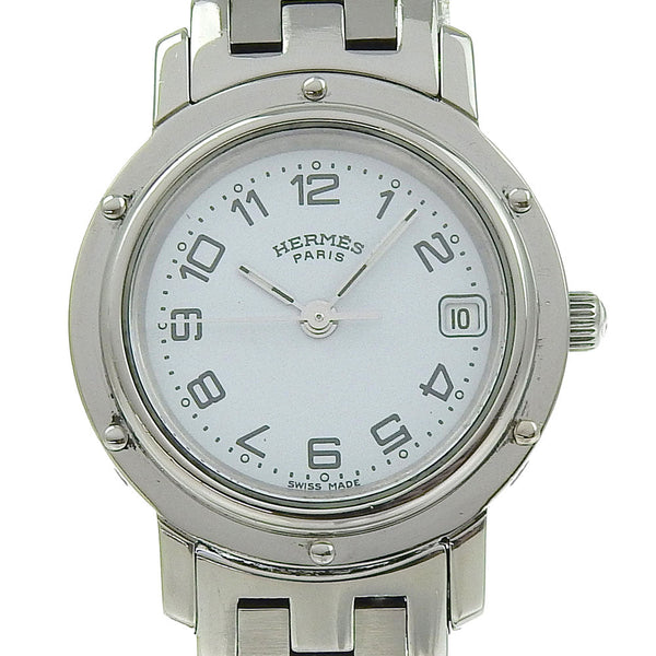 Hermes Watches Quartz Cl4.210 Stainless Steel Silver Clipper White Dial Women