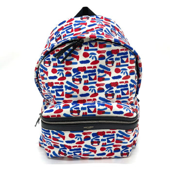 Saint Laurent Paris Backpack 326865 Leather / Canvas White / Red / Blue Multi Total Pattern