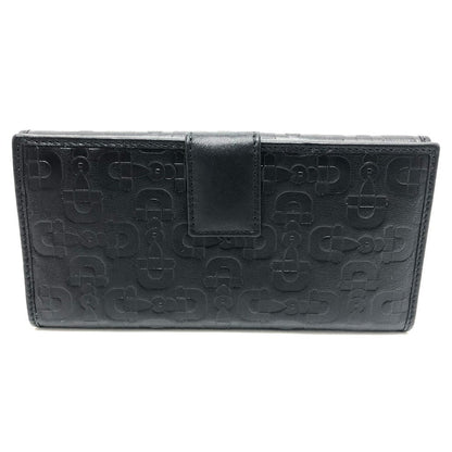 Gucci Long Wallet Purse 143389 Leather Black Embossed All Over Pattern Women