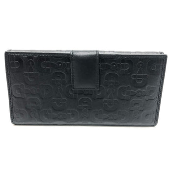 Gucci Long Wallet Purse 143389 Leather Black Embossed All Over Pattern Women