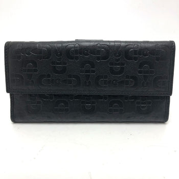 Gucci Long Wallet Purse 143389 Leather Black Embossed All Over Pattern Women