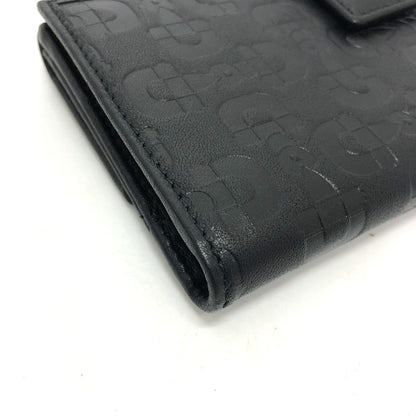 Gucci Long Wallet Purse 143389 Leather Black Embossed All Over Pattern Women
