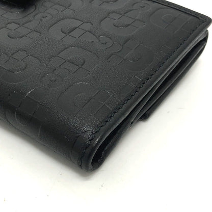Gucci Long Wallet Purse 143389 Leather Black Embossed All Over Pattern Women
