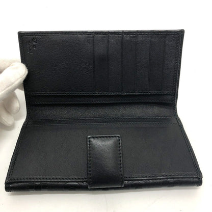 Gucci Long Wallet Purse 143389 Leather Black Embossed All Over Pattern Women