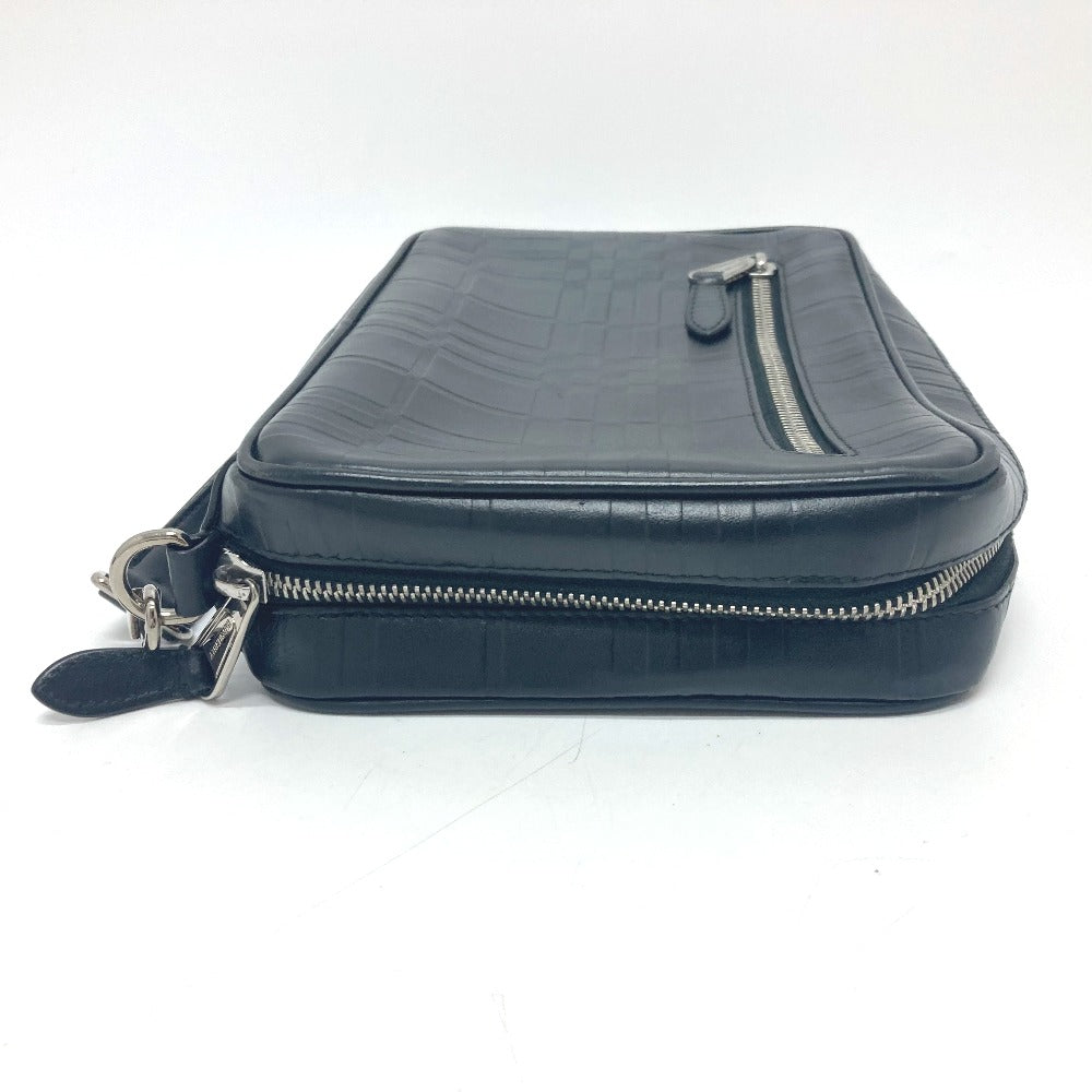 Burberry Business Bag Leather Black Check Pattern Mens