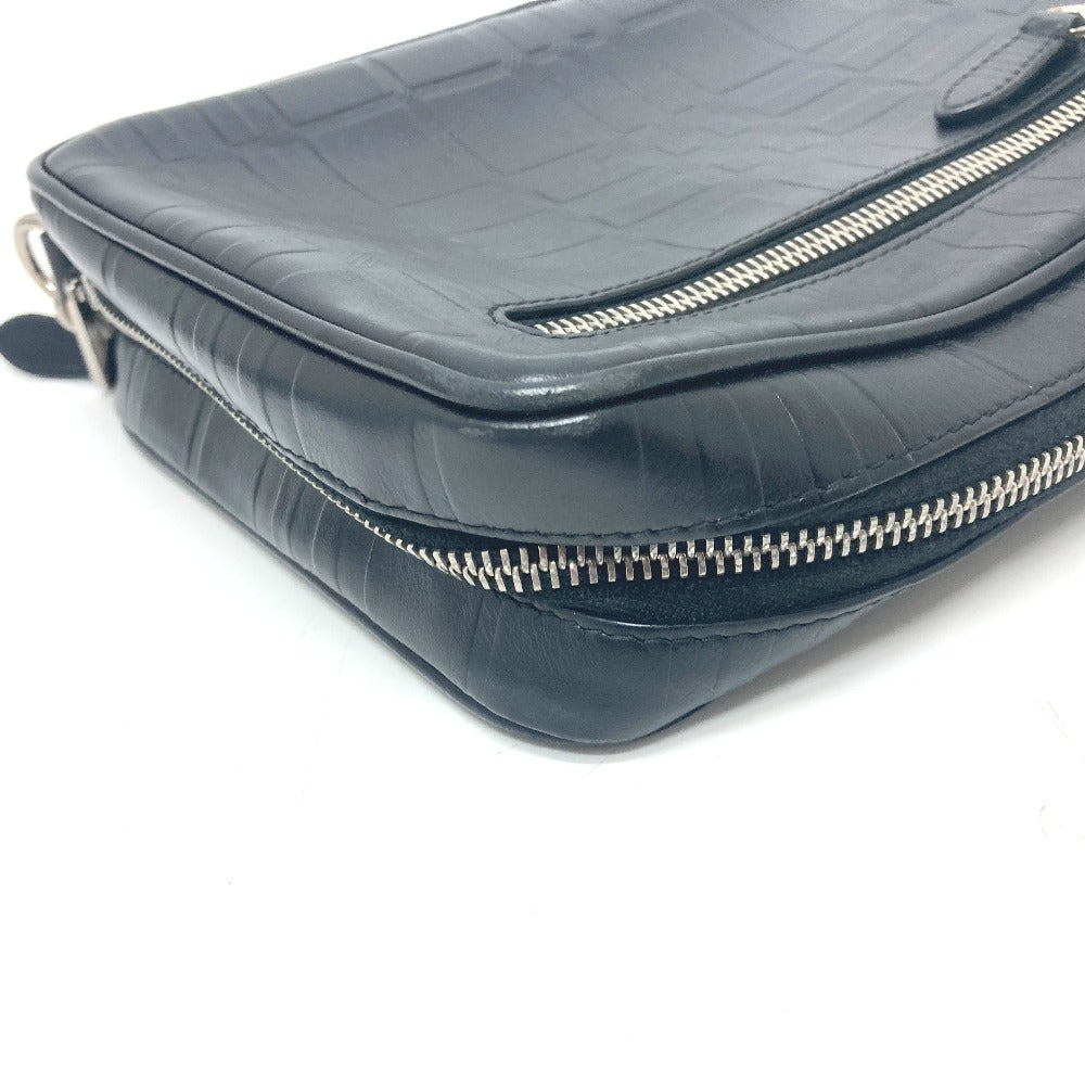 Burberry Business Bag Leather Black Check Pattern Mens