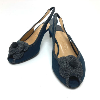 Chanel Pumps Canvas Black Camelia Women 35 C