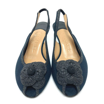 Chanel Pumps Canvas Black Camelia Women 35 C