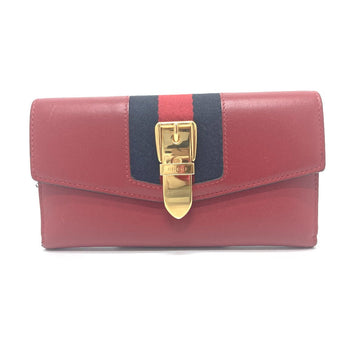 Gucci Long Wallet Purse 476084 Leather Red Sylvie Continental Women