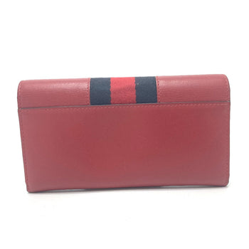 Gucci Long Wallet Purse 476084 Leather Red Sylvie Continental Women