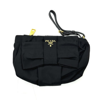 Prada Accessory Pouch 1N1422 Leather / Nylon Black Logo Ribbon Women