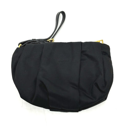 Prada Accessory Pouch 1N1422 Leather / Nylon Black Logo Ribbon Women
