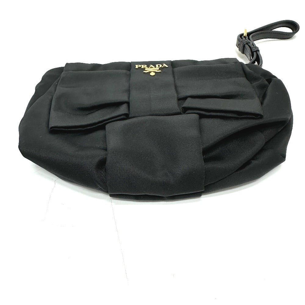 Prada Accessory Pouch 1N1422 Leather / Nylon Black Logo Ribbon Women