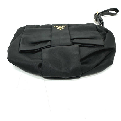Prada Accessory Pouch 1N1422 Leather / Nylon Black Logo Ribbon Women
