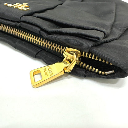 Prada Accessory Pouch 1N1422 Leather / Nylon Black Logo Ribbon Women