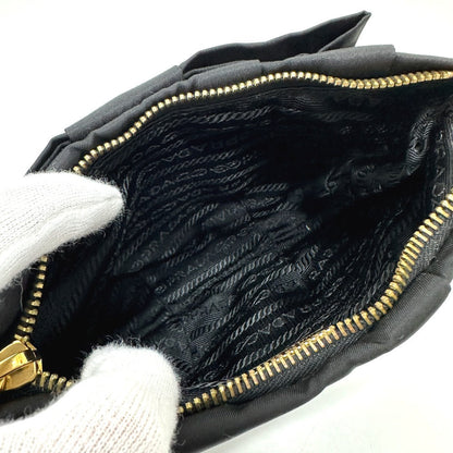 Prada Accessory Pouch 1N1422 Leather / Nylon Black Logo Ribbon Women