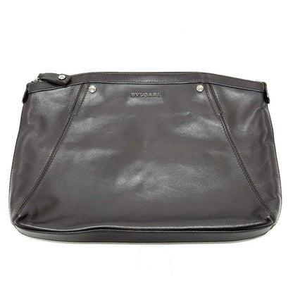Bvlgari Clutch Bag Leather Brown Logo Mens