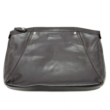 Bvlgari Clutch Bag Leather Brown Logo Mens