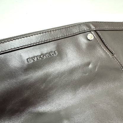 Bvlgari Clutch Bag Leather Brown Logo Mens