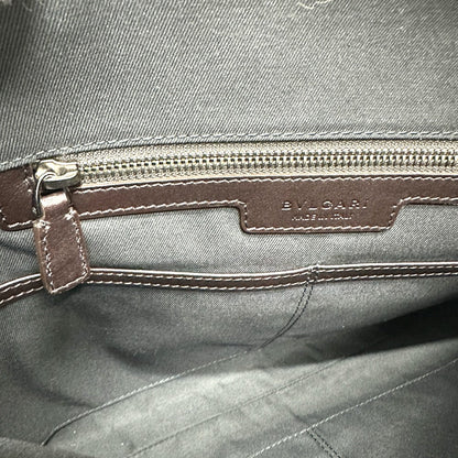 Bvlgari Clutch Bag Leather Brown Logo Mens