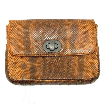 Bottegaveneta Pouch Leather Orange Embossed Turn Lock Women