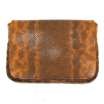 Bottegaveneta Pouch Leather Orange Embossed Turn Lock Women