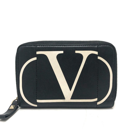 Valentino Folded Wallet Leather Black V Logo Mens