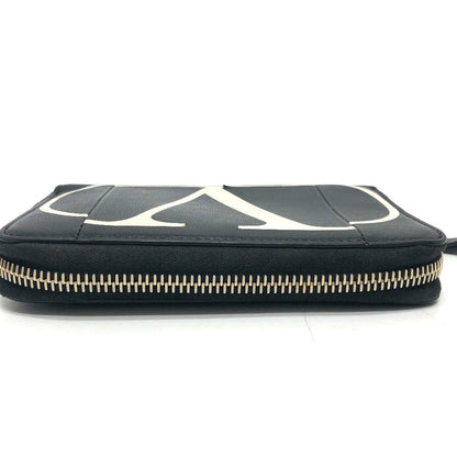 Valentino Folded Wallet Leather Black V Logo Mens