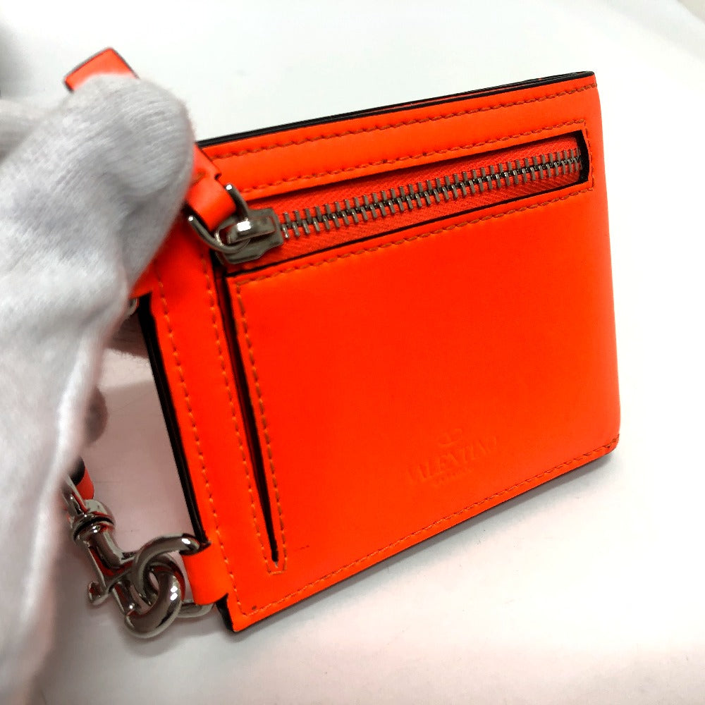 Valentino Folded Wallet Leather Orange Vltn Logo Women