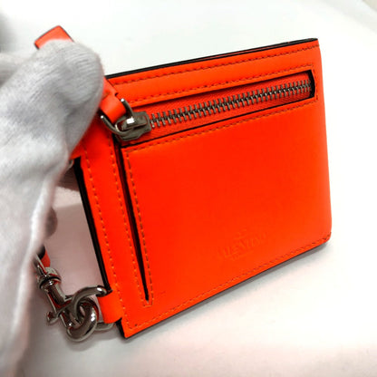 Valentino Folded Wallet Leather Orange Vltn Logo Women