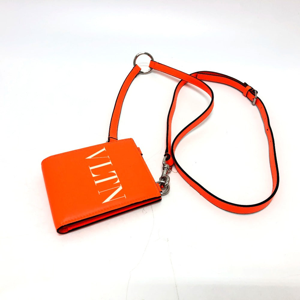 Valentino Folded Wallet Leather Orange Vltn Logo Women
