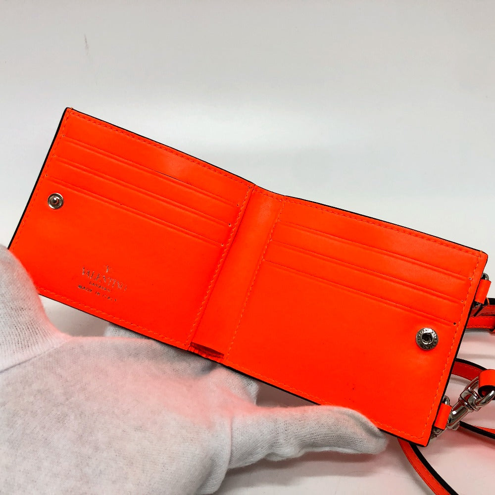 Valentino Folded Wallet Leather Orange Vltn Logo Women