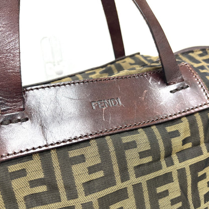 Fendi Tote Bag Leather / Canvas Brown Zucca Pattern