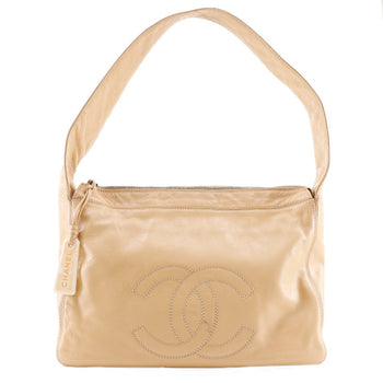 Chanel Shoulder Bag Lambskin Beige Coco Mark Women