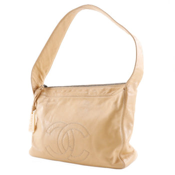 Chanel Shoulder Bag Lambskin Beige Coco Mark Women