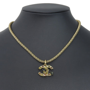 Chanel Necklace Plated Gold, Rhinestones Gold Coco Mark Gripoa Women