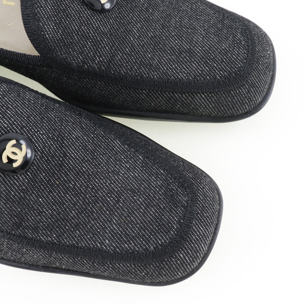 Chanel Loafers Denim Black Coco Button Women 36 1/2