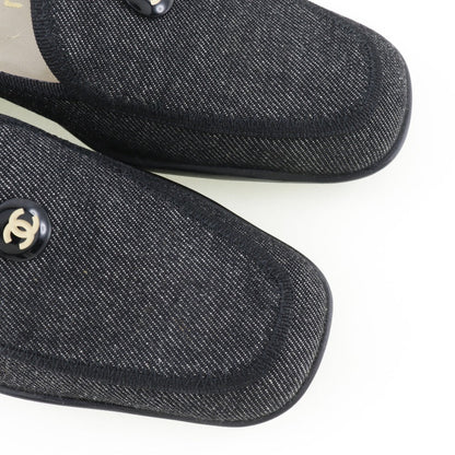 Chanel Loafers Denim Black Coco Button Women 36 1/2