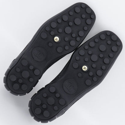 Chanel Loafers Denim Black Coco Button Women 36 1/2