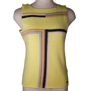 Chanel Knit P17019W02730 Cashmere, Rayon, Polyester Yellow 01C No Sleeve Women 40