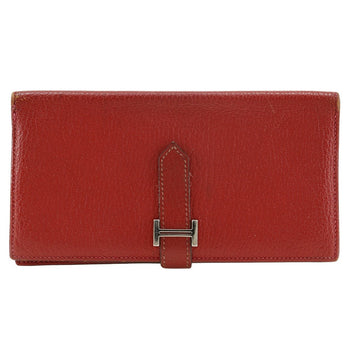 Hermes Bifold Wallet Leather Red Beansufla Women