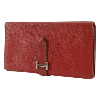 Hermes Bifold Wallet Leather Red Beansufla Women