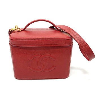 Chanel Shoulder Bag Caviar Skin Red Cc Coco Mark Vanity Bag Handbag Women