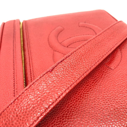 Chanel Shoulder Bag Caviar Skin Red Cc Coco Mark Vanity Bag Handbag Women